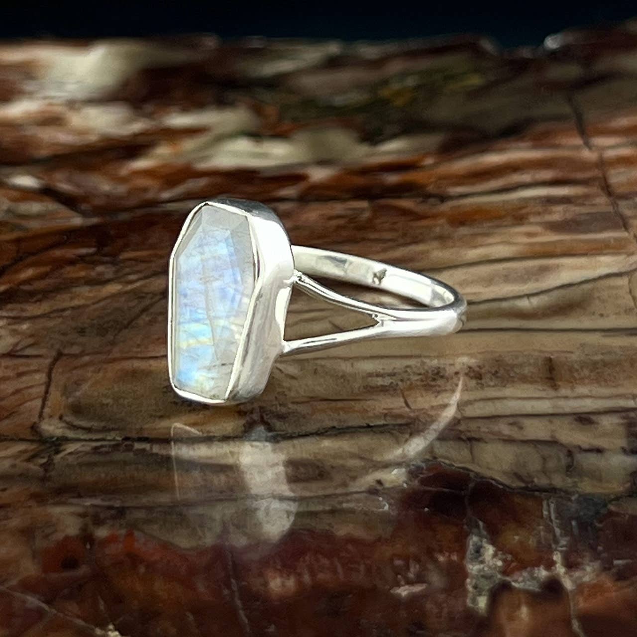 MOONSTONE STERLING SILVER COFFIN RING
