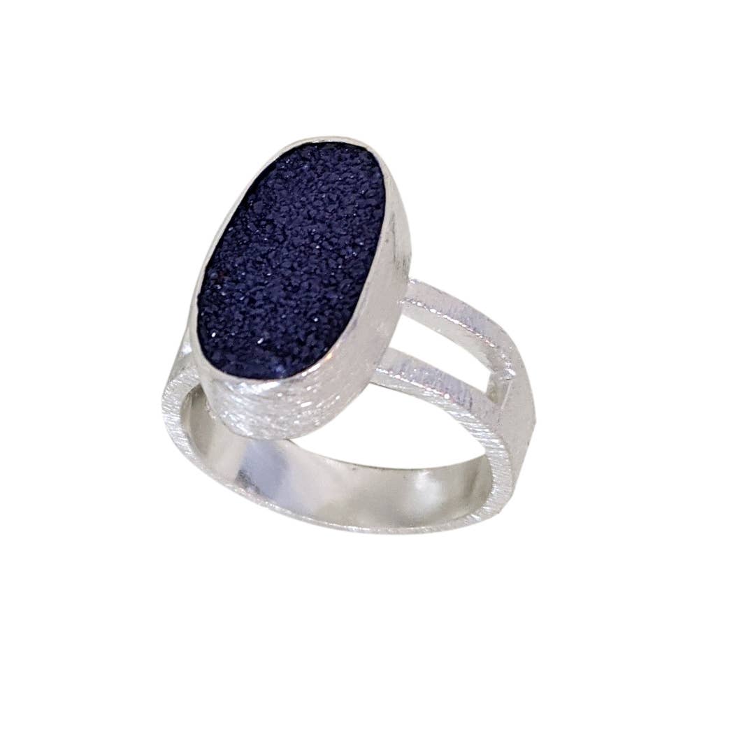 Blue Druzy Silver Ring