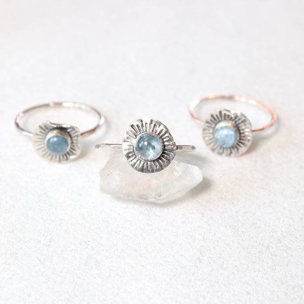 Bohemian Aquamarine Stone Ring in Recycled Sterling Silver