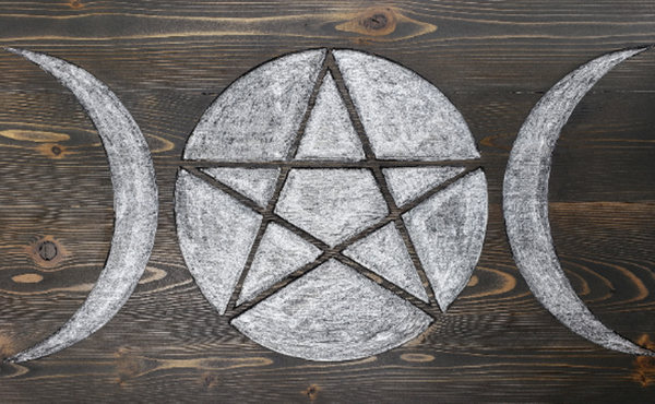 Triple Moon Pentagram Pedestal Altar Table with Shelf